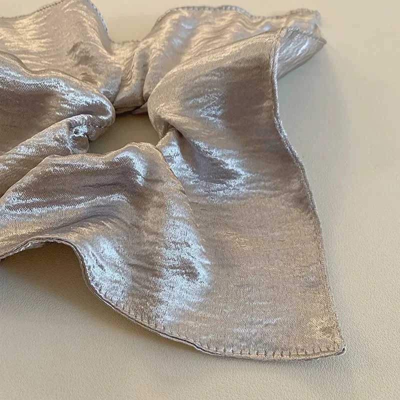 1PC Shiny Silver Textured Hair Scrunchie Elegant Large Hair Tie Stylish Hair Accessory For Women Daily And Party Use H260324