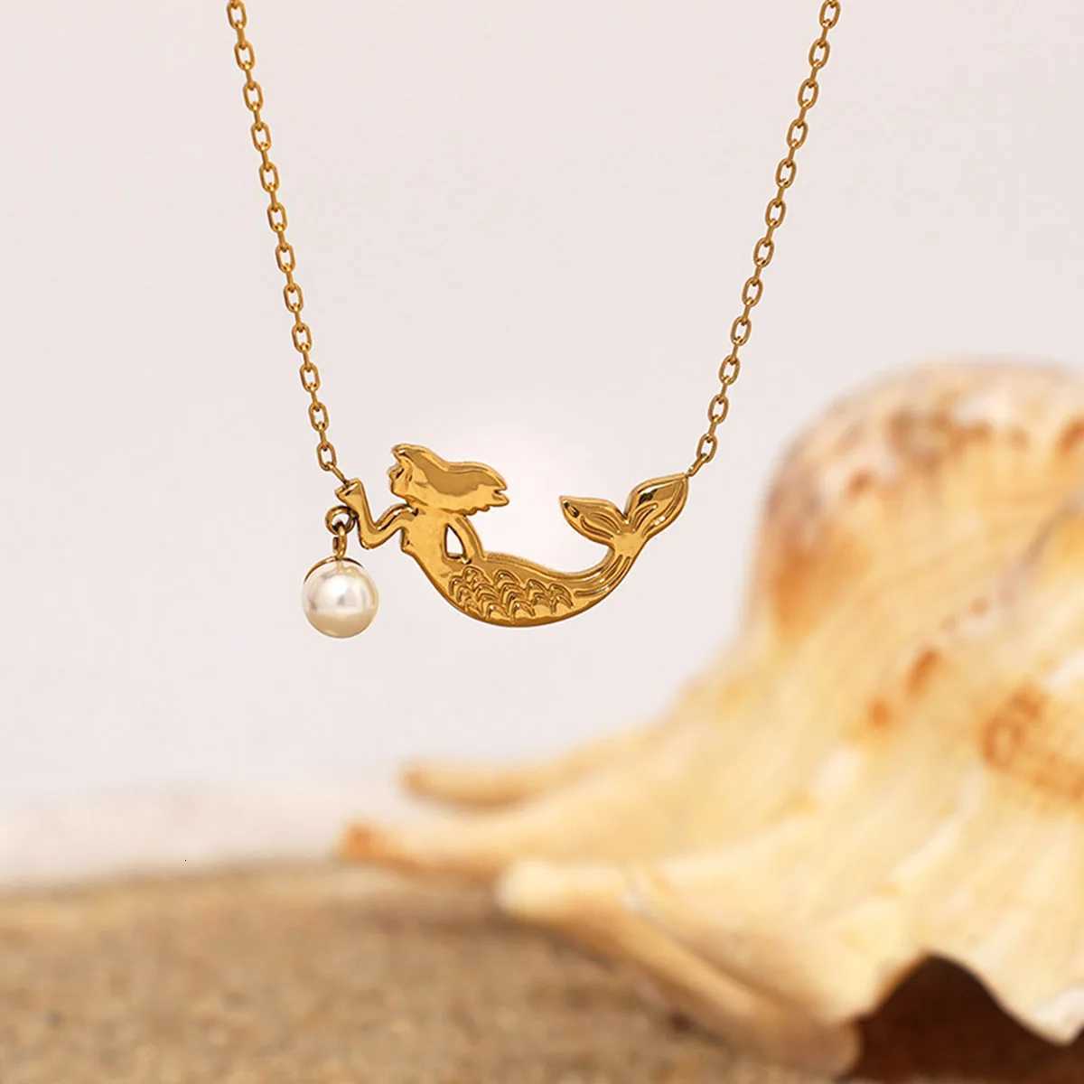 Fashion Mermaid Design Stainless Steel Necklace 18K Gold Plated Waterproof Quality Womens Jewelry For Vacation Seaside Etc H260324 - view 7