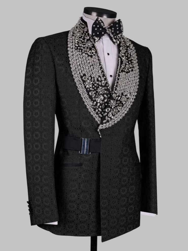 Exquisite Crystal Wedding Tuxedos 2 Piece Set Jacket Pants Jacqusrd Men Suit Shawl Lapel Customized Groom Wear Party Suits