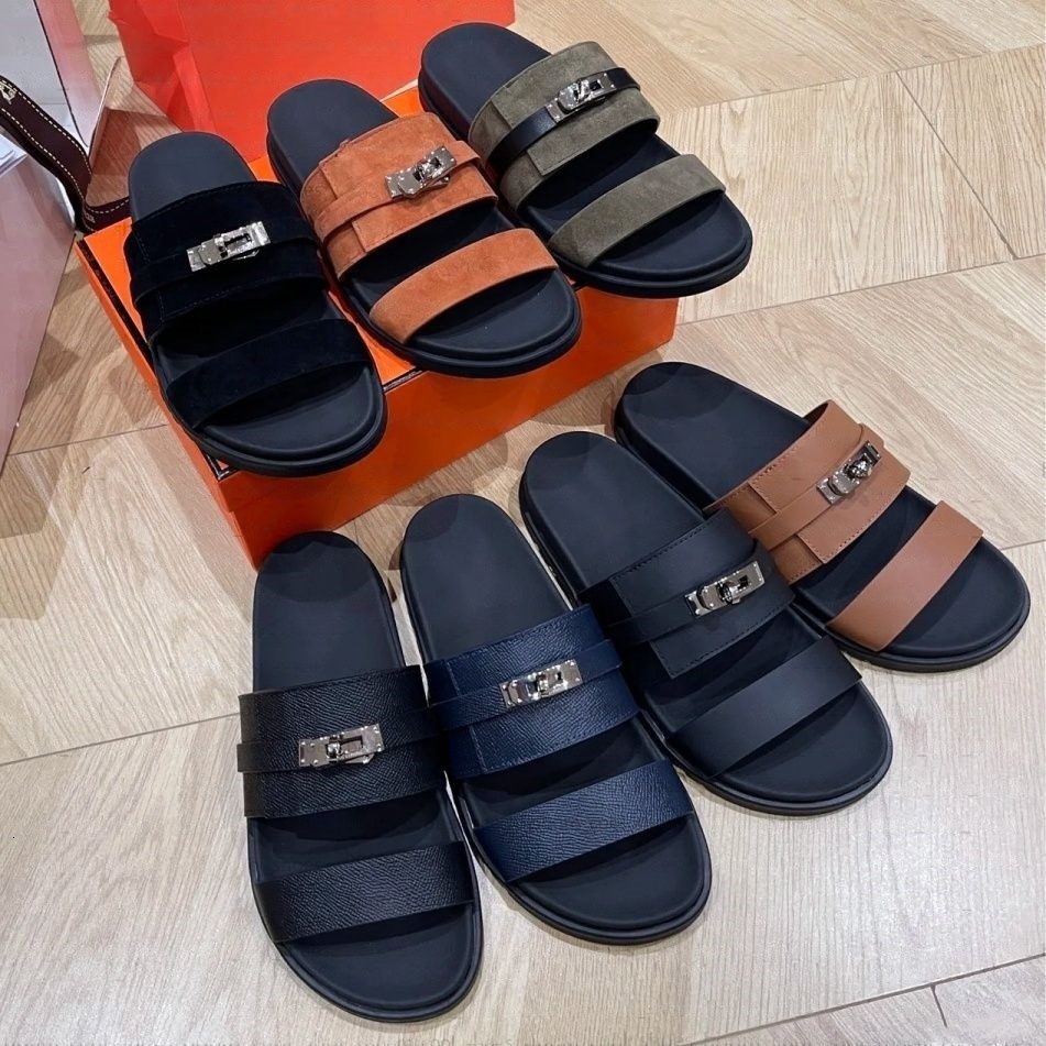 Designer Sandals women Flats Leather Sandals Leather Brand Beach Slippers Summer Casual Shoes Man Women Flip Flops Size 35-45
