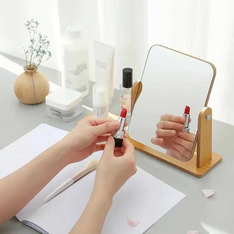 1Pc Clear Wooden Vanity Mirror - Desktop Angle Adjustable High-Definition Makeup Mirror with Stand for Personal Grooming H260324