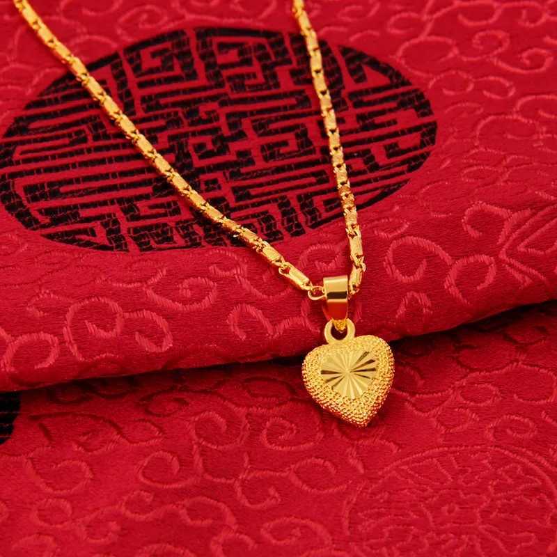 UMQ Pure 24k Gold Color Necklace Clavicle Chain for Womens Necklace Heart Pendant Yellow Gold Valentines Day Fine Jewelry H260324 - view 5