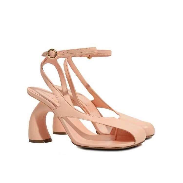 European And American New Style Irregular High Heels Asymmetric Half Covered Strap Square Toe Clip Toe Large Size Roman Sandals