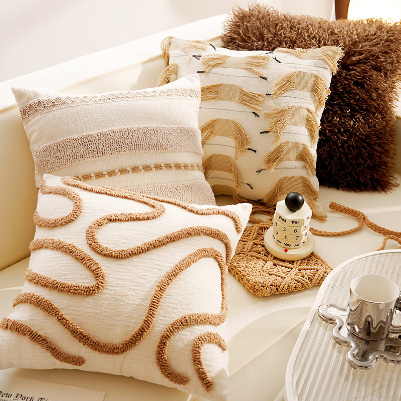 Cream Ivory Pillows Luxury Geometric Cushion Case Soft Decorative Pillow Cover For Sofa Chair Modern Home Decorations