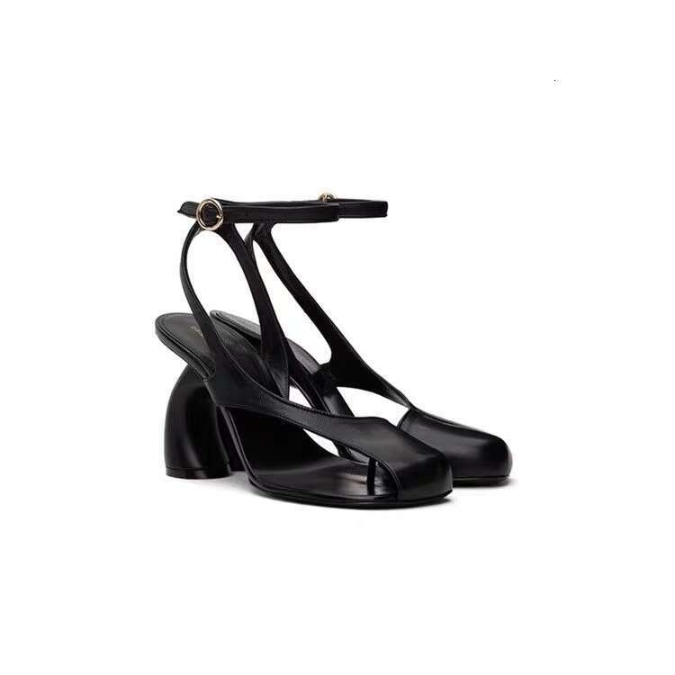 European And American New Style Irregular High Heels Asymmetric Half Covered Strap Square Toe Clip Toe Large Size Roman Sandals