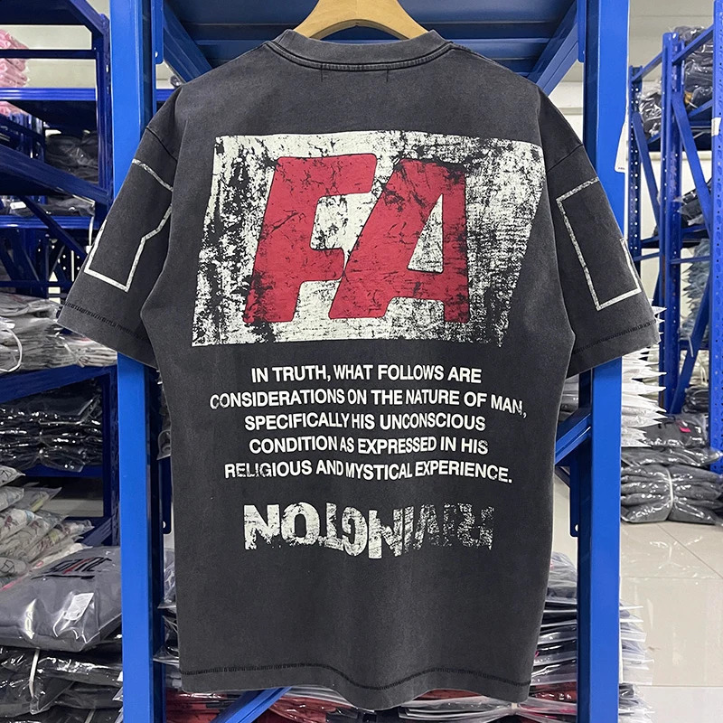 2026 Summer Vintage Washed Black RRR123 T Shirt Men Women Quality Oversized Tee Tops Graphics Print Short Sleeve T-Shirt 260304