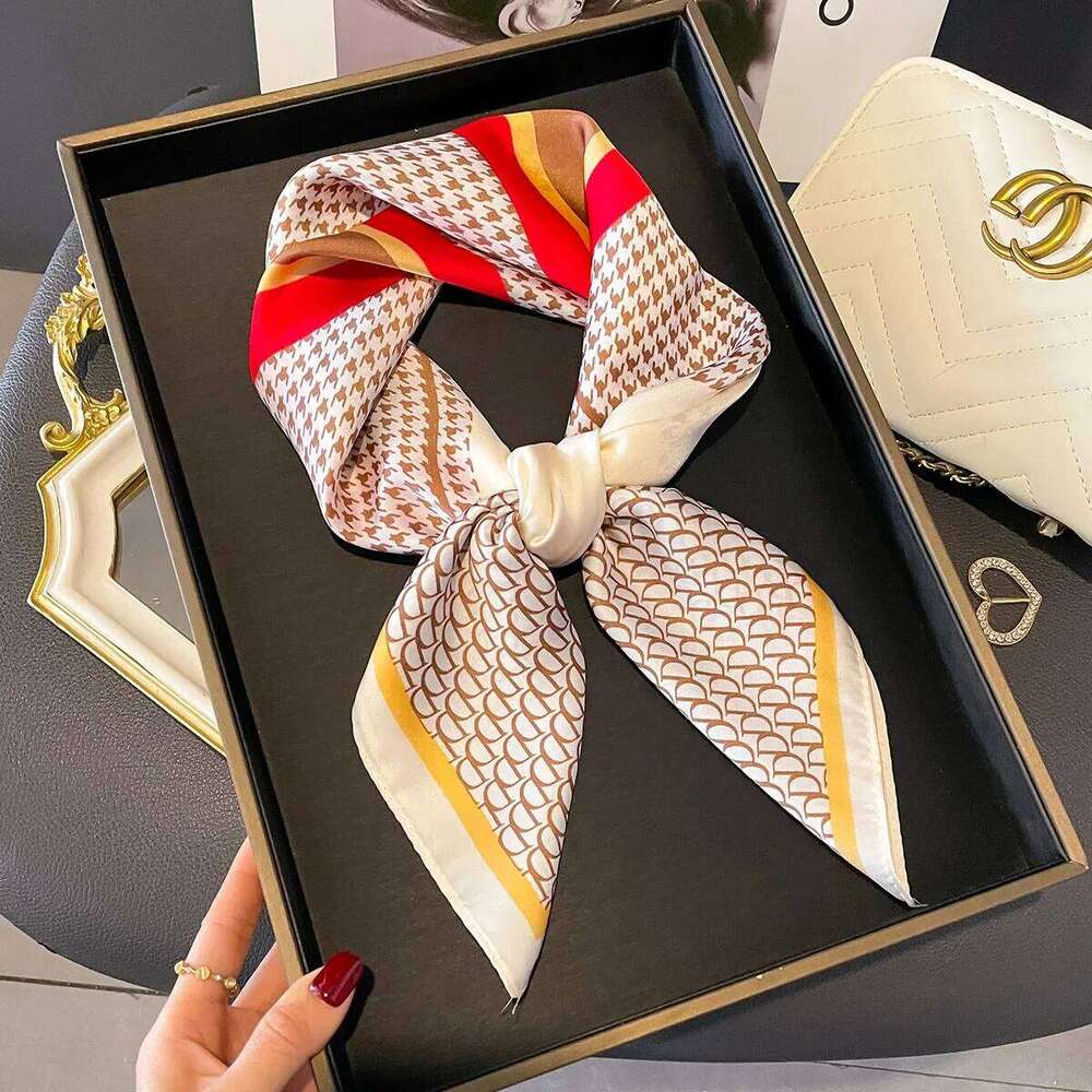 New Luxury Floral Print Silk Square Scarf Women Soft Satin Kerchief Hairband Head Hijab Lady Headband Foulard Bag Ribbon