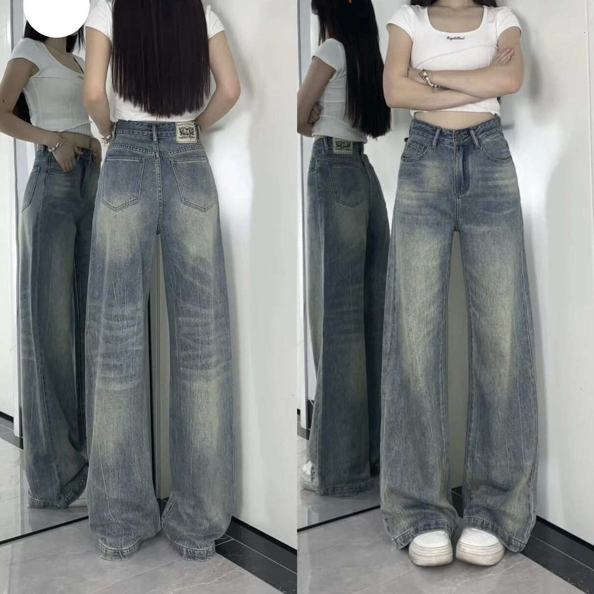 American Retro Designer Pants Wide-leg Jeans For Women 2026 New Spring And Autumn High-waisted Slimming Loose-fitting Casual Floor-length Pants