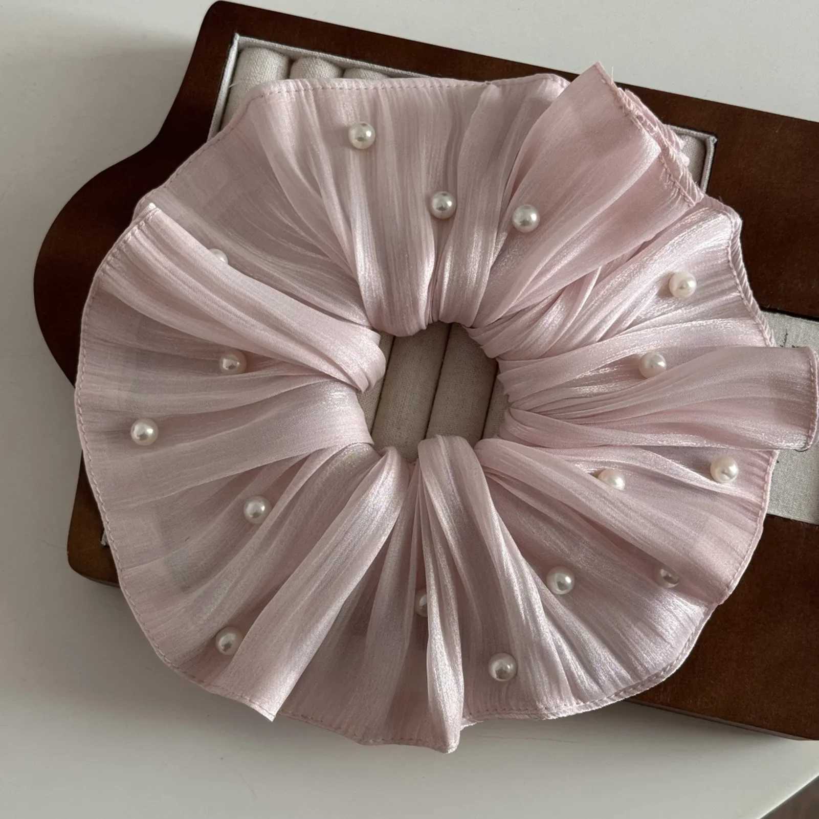 Sweety Romantic Gauze Hair Rope For Women Flowing Gauze Pearl Large Intestine Hair Ring Girls Fashion Elegant Hair Accessories H260324