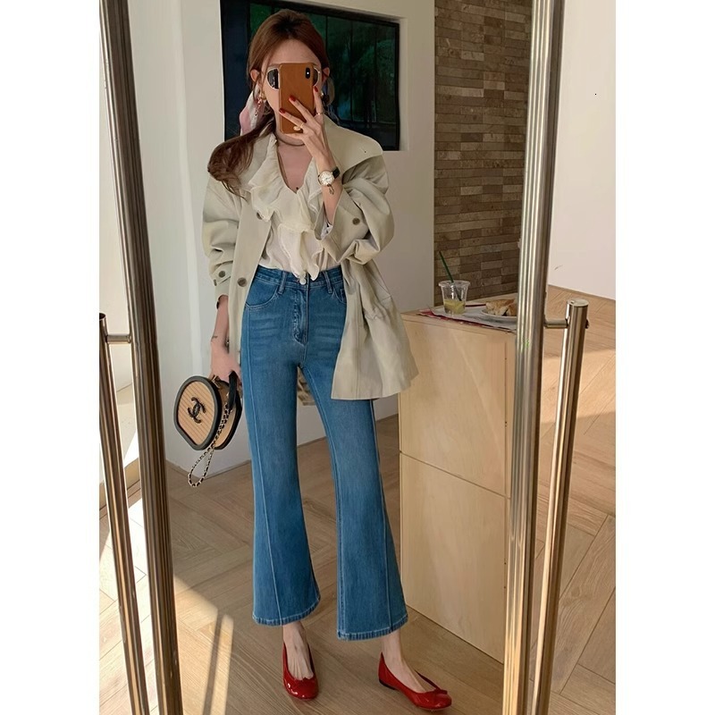 2026 New Vintage Designer Pants Flared Jeans For Women High Waist Spring New Elastic Slim Fit Elegant And Slimming Bell-bottom Pants