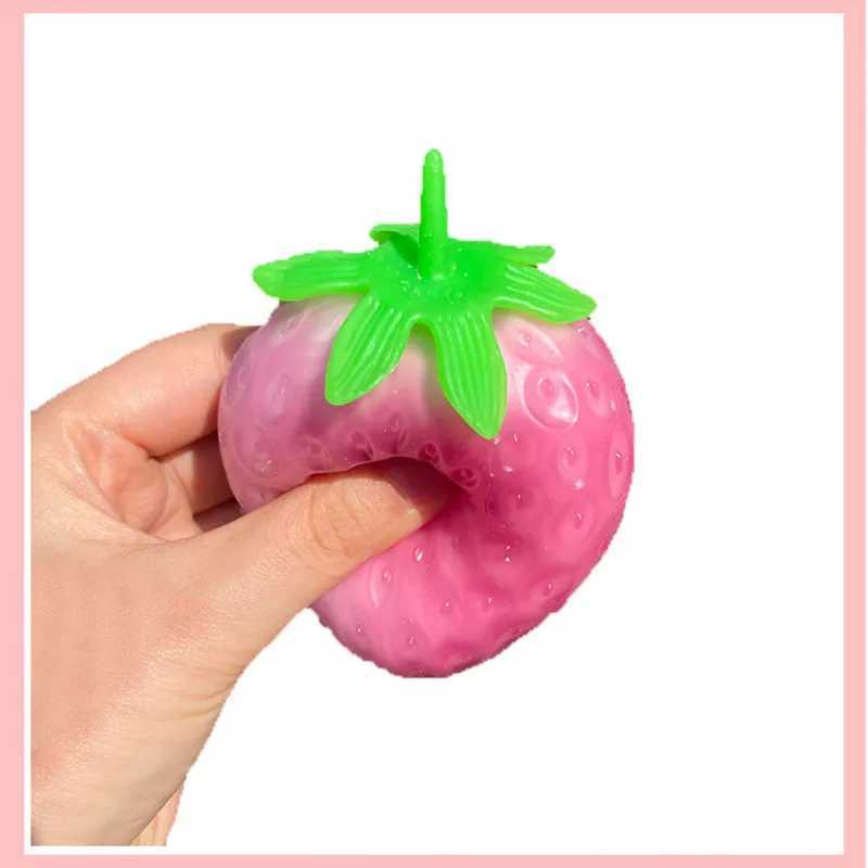 Simulated Color-changing Strawberry Squishy Fruit Hand Anti-stress Squeeze Ball Decompression Toys for Children Sensory Autism H260324