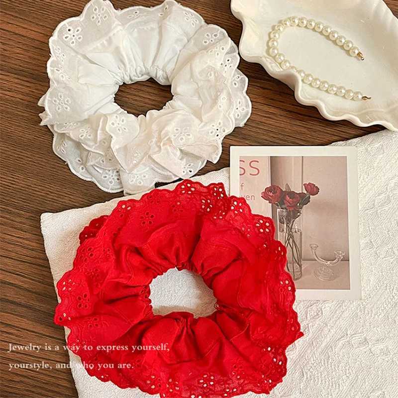 Elegant French Lace Hollow Wide Scrunchie Hair Band For Women Girls Sweet Hair Ornament Rubber Band Fashion Hair Accessories H260324