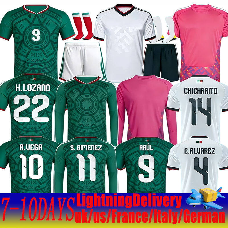 2026 World Cup Mexico RAUL CHICHARITO Soccer Jerseys LOZANO 24 25 H.LOZANO Men Kids kits Football Shirts Uniforms Fans Player Version GIMENEZ