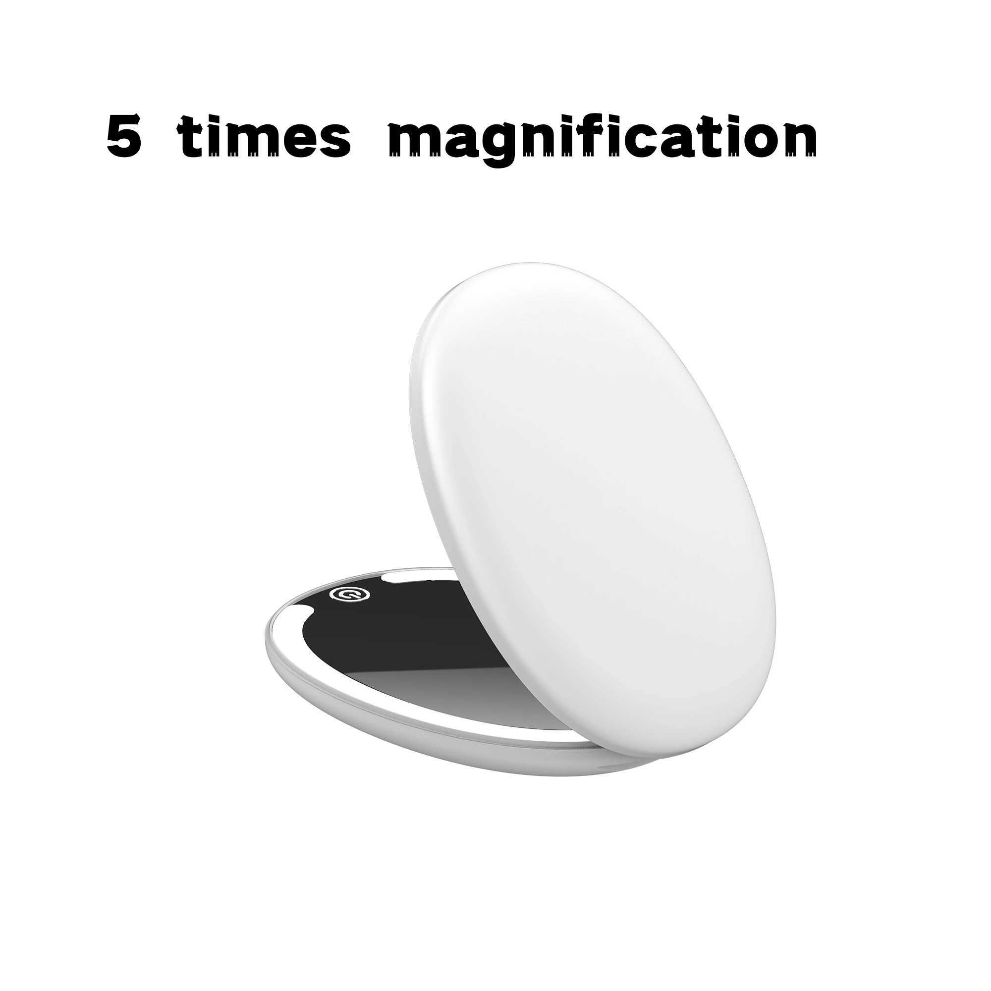 Travel makeup mirror with LED light 5x magnifying mirror cute mini makeup mirror double-sided 3-color light bag portable H260324