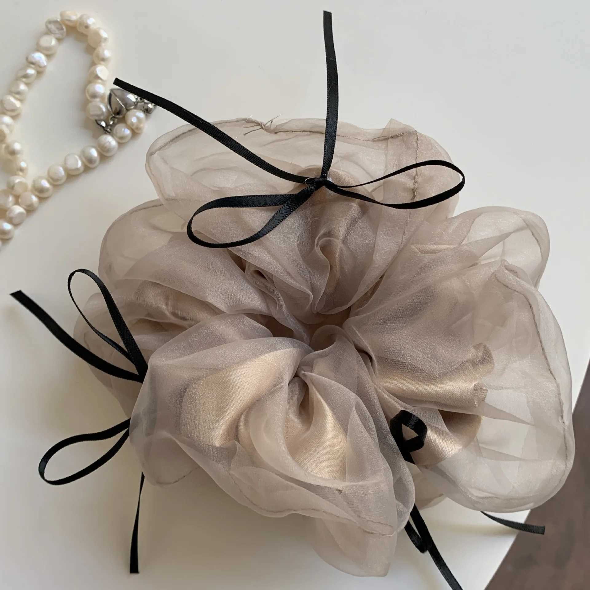 New Korean Simple Lace Mesh Hair Band Sweet Bow Ribbon Rubber Band Cute Ballet Wind Headband Hair Accessories for Women Girls H260324