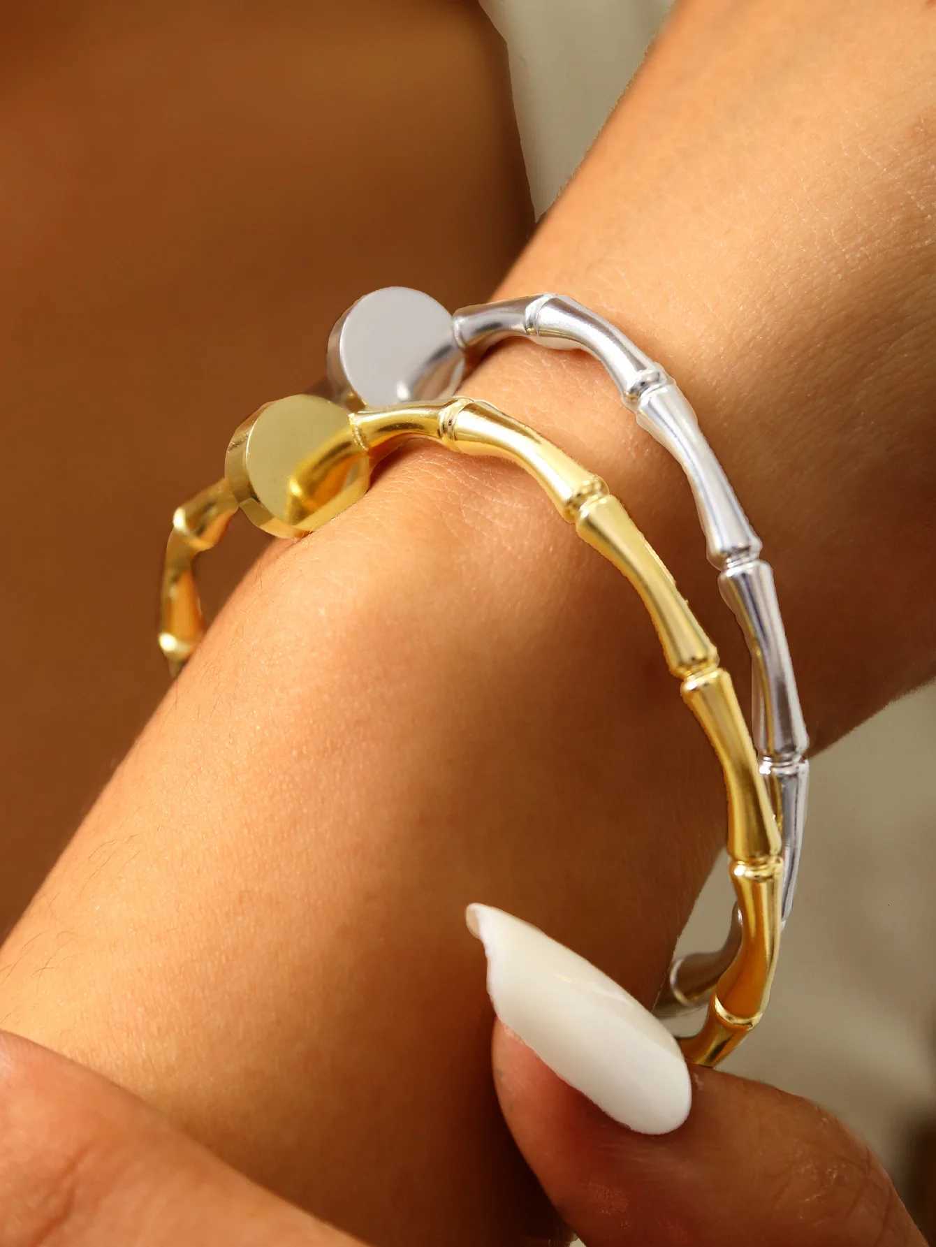 Western Personality Simple Fashion Charm High-Level Sense Of Stainless Steel 18K Gold-Plated Bamboo Female H260323 - view 4