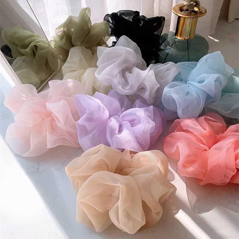 Fashion Organza Big Scrunchies for Women Summer Solid Color Ponytail Holder Elastic Hair Bands Headwear Choucou Cheveux Femme H260324