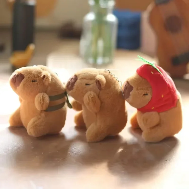 Capybara Plush Toy Kawaii Stuffed Animals Fluffy Capybara With Strawberry Tortoise Slap Bracelet keychain Birthday Gift 260323