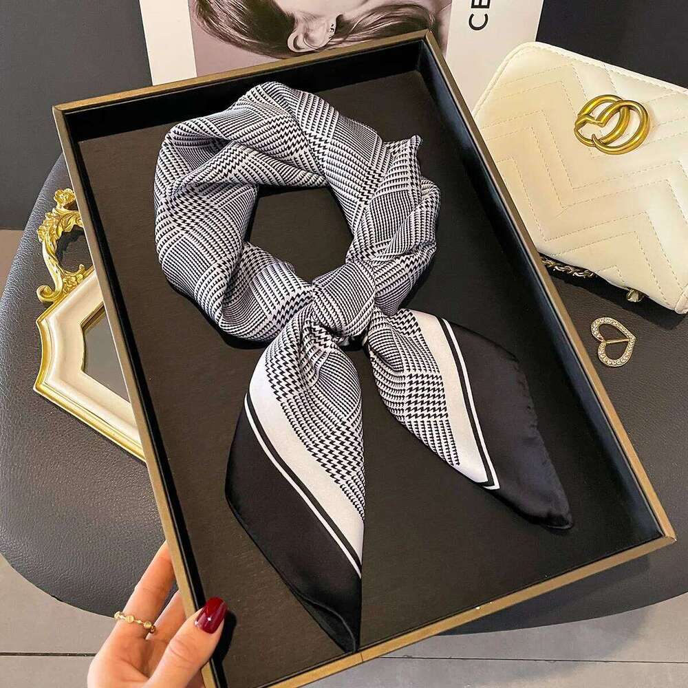 New Luxury Floral Print Silk Square Scarf Women Soft Satin Kerchief Hairband Head Hijab Lady Headband Foulard Bag Ribbon