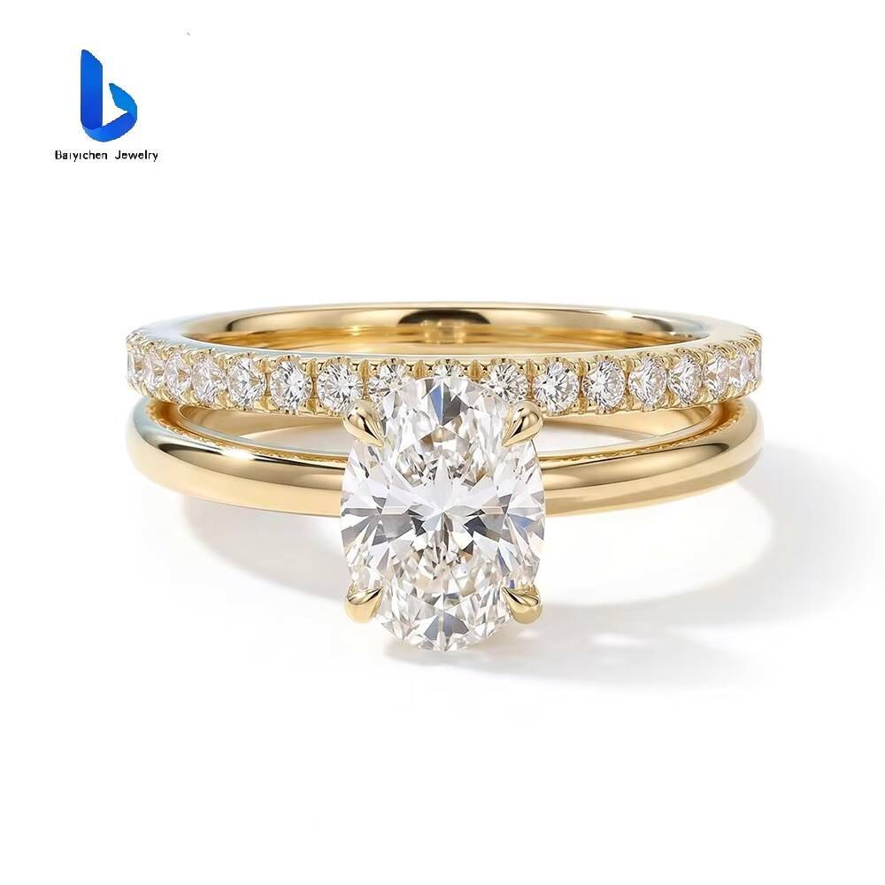 Custom VVS Lab Grown Diamond Engagement Ring Certified Oval Cut Filled Diamonds 18k Gold Luxury Wedding Rings Couple Set