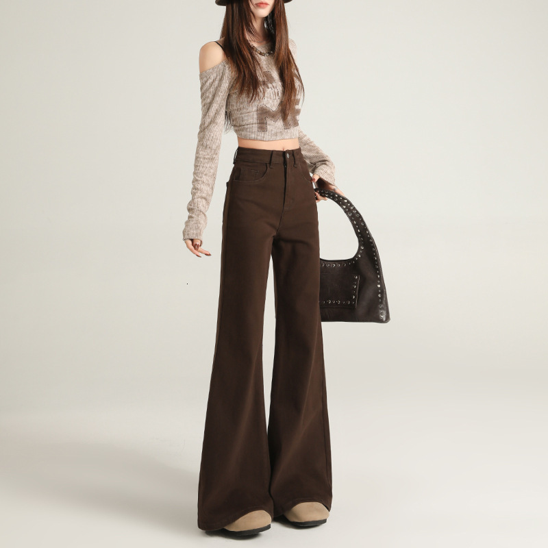 High-waisted Non-tight-fitting Slightly Flared Women's Jeans 2026 Spring Designer Pants New Style Casual Retro Slimming Loose Bell-bottom Wide-leg Pants