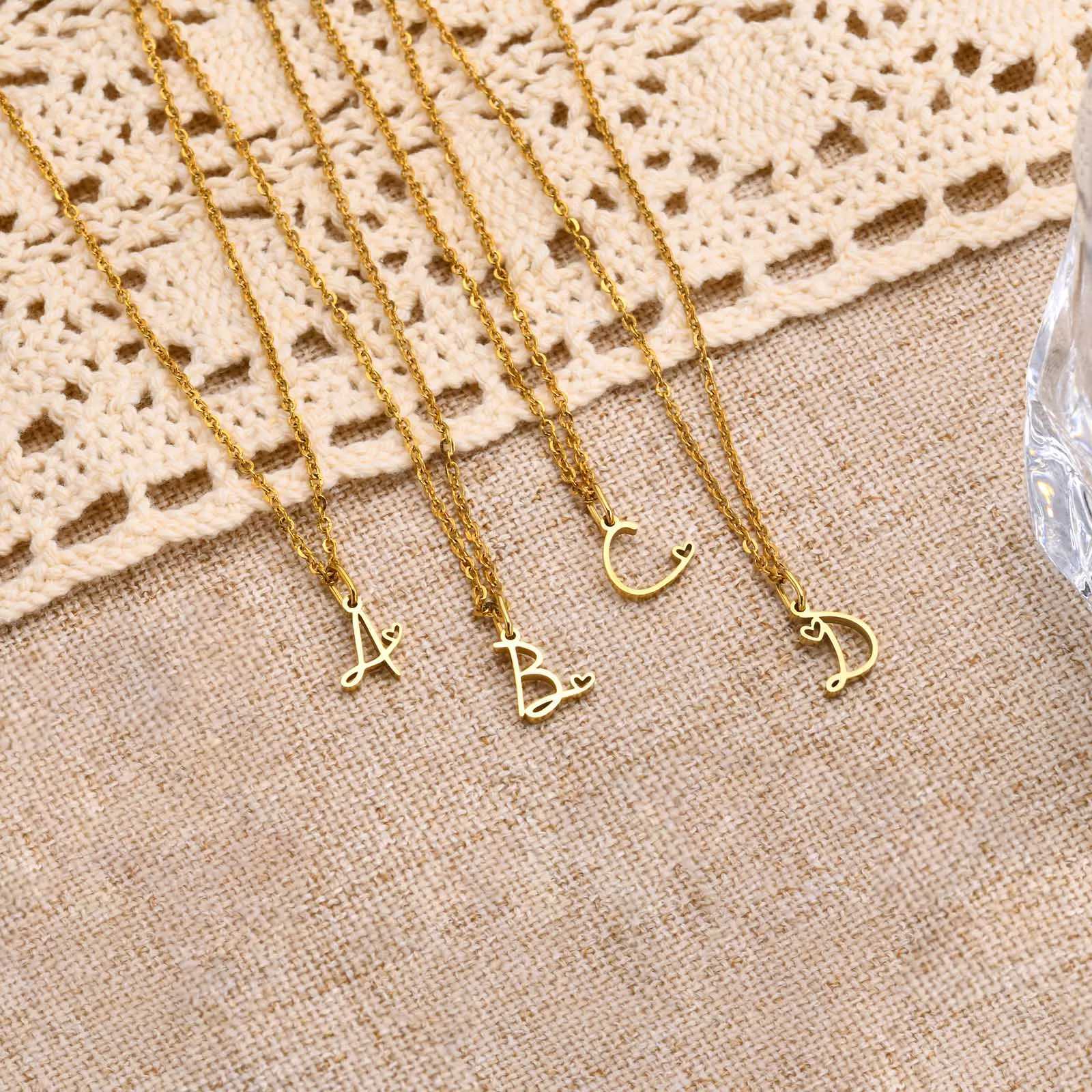 Charms Heart Initial Necklaces for WomenGold Plated Letter Pendant Necklace 26 Capital A-Z Stainless Steel Jewelry 16-24 H260324 - view 5