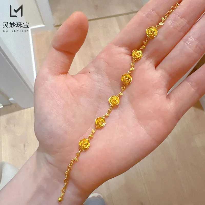 Luxury 24K 9999 Pure Gold real gold Womens Rose Necklace Womens Flower Pendant Set Chain H260324 - view 6