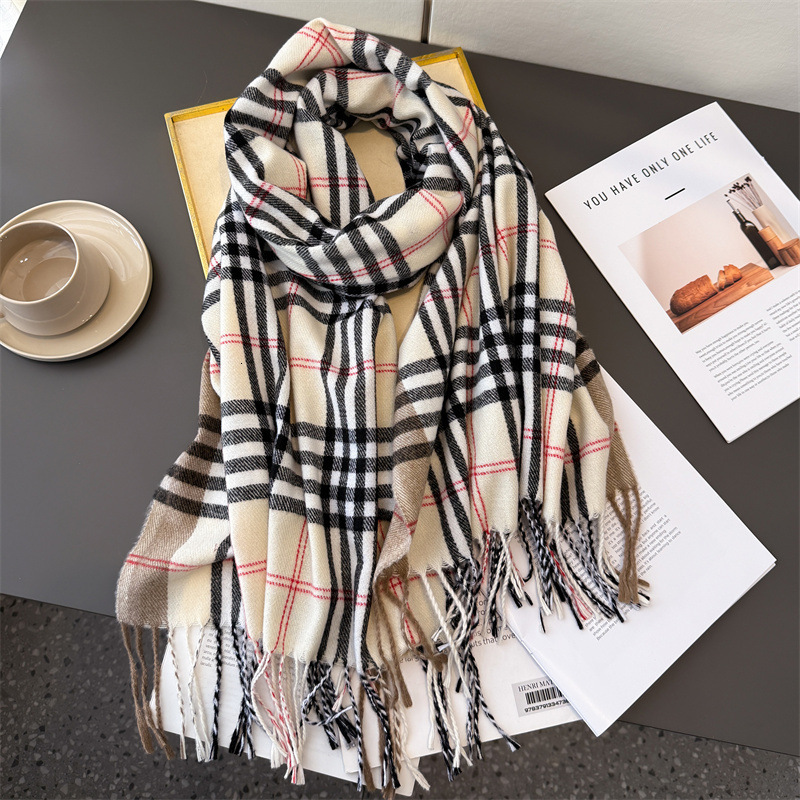 Classic Wool-like Checkered Warm Shawl Scarf Designer Scarf Outdoor Sports Warm Shawl Fashionable And Elegant Combination