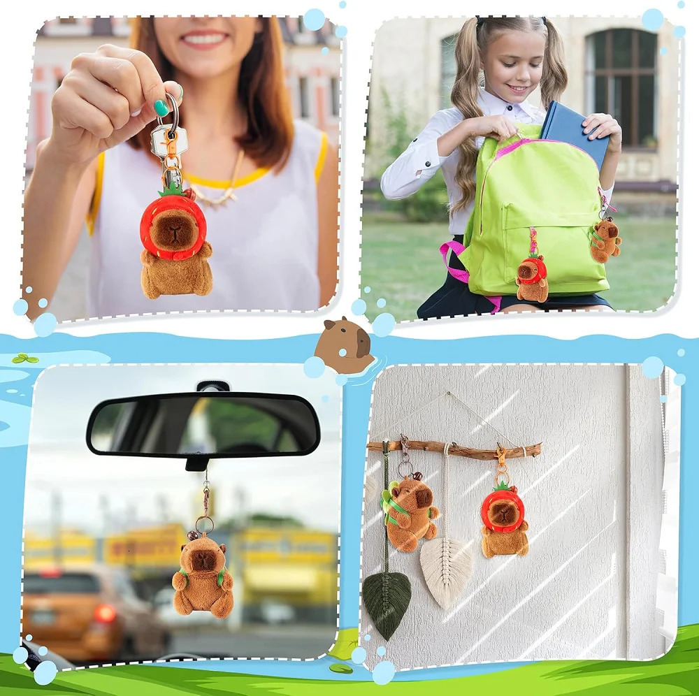 Capybara Plush Toy Kawaii Stuffed Animals Fluffy Capybara With Strawberry Tortoise Slap Bracelet keychain Birthday Gift 260323