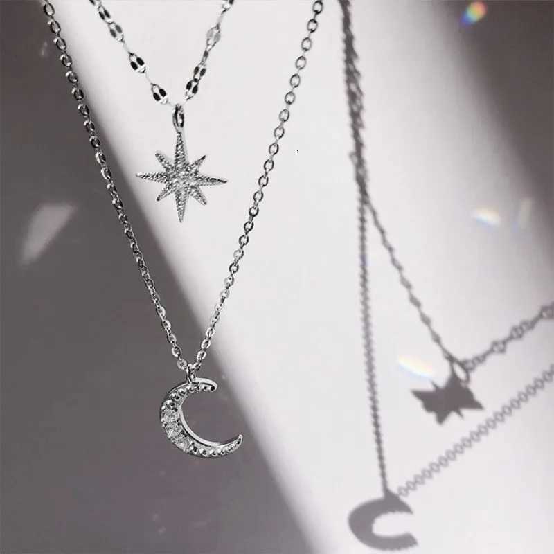 Necklace for Women Double Layer Zircon star Moon Pendant Necklace DelicateChain Charm Elegant Fashion Jewelry Gifts H260324 - view 3