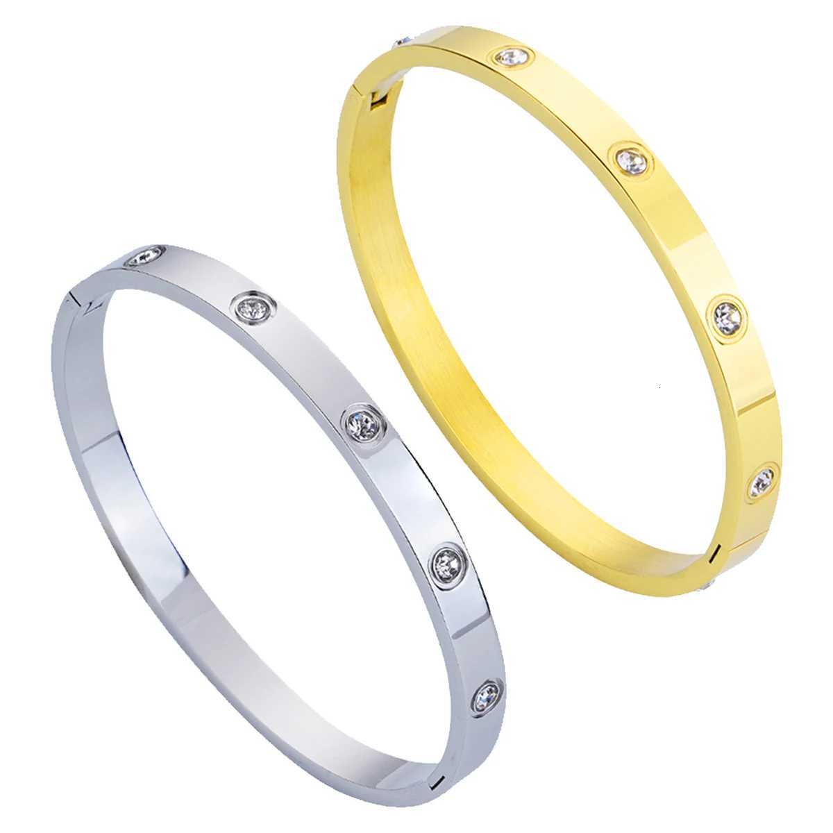 Luxury Stainless Steel Zircon for Women Gold Color Crystals Bangles Couple Jewelry Romance Wedding Gift H260323 - view 7