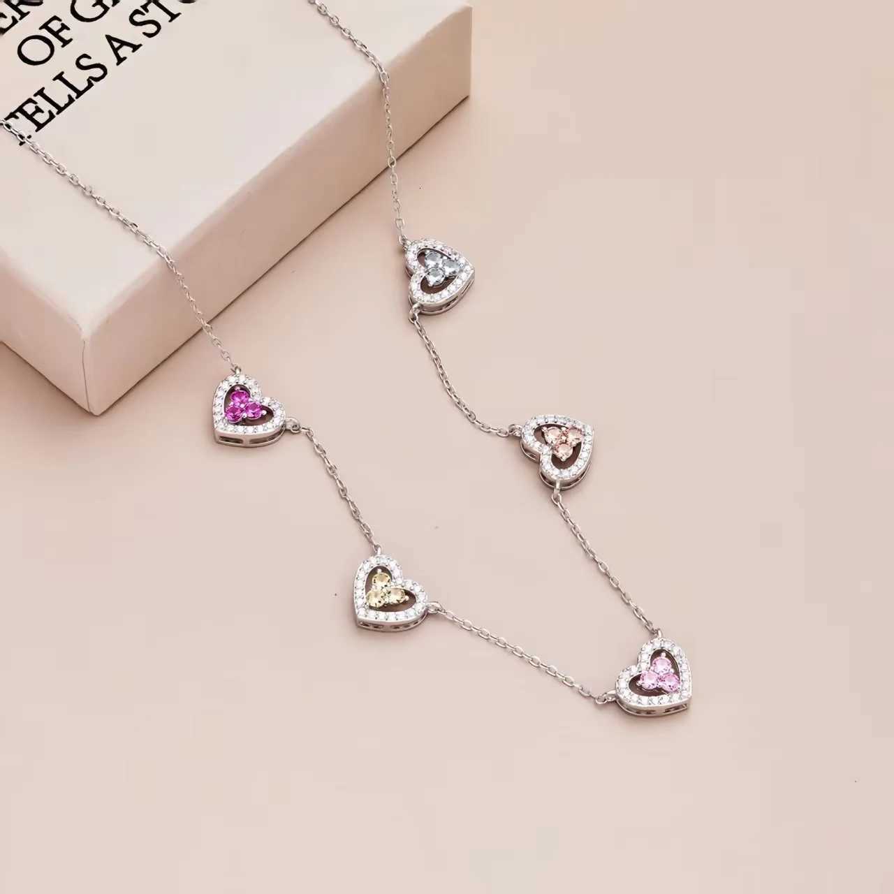 Genuine S925 Sterling Silver 5 Heart Necklace Cubic Zirconia Adjustable Chain Jewelry Gift for Women Valentines Day Anniversary H260324 - view 6