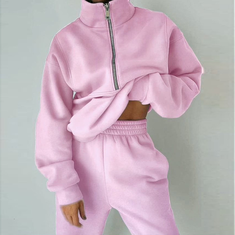 Sport Womens Warm Tracksuit Winter Cotton Fleece Two Piece Set Harem Trouser Suits for Women Velvet Zipper Hoodie Outfits 240829