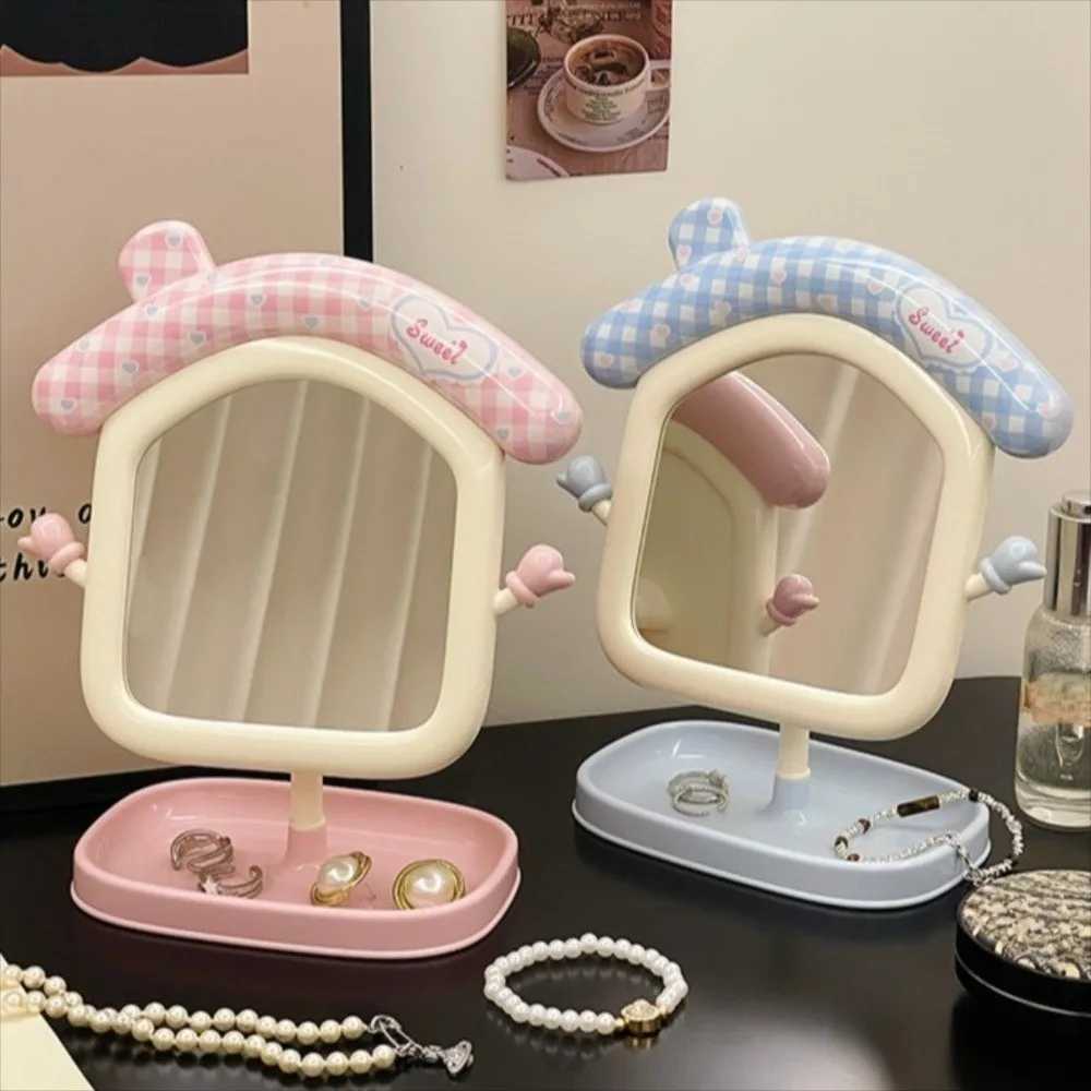 Portable Cute Makeup Mirror High-definition Storage Desktop Decorative Mirrors Creative Adjustable Angle Cartoon House Mirror H260324