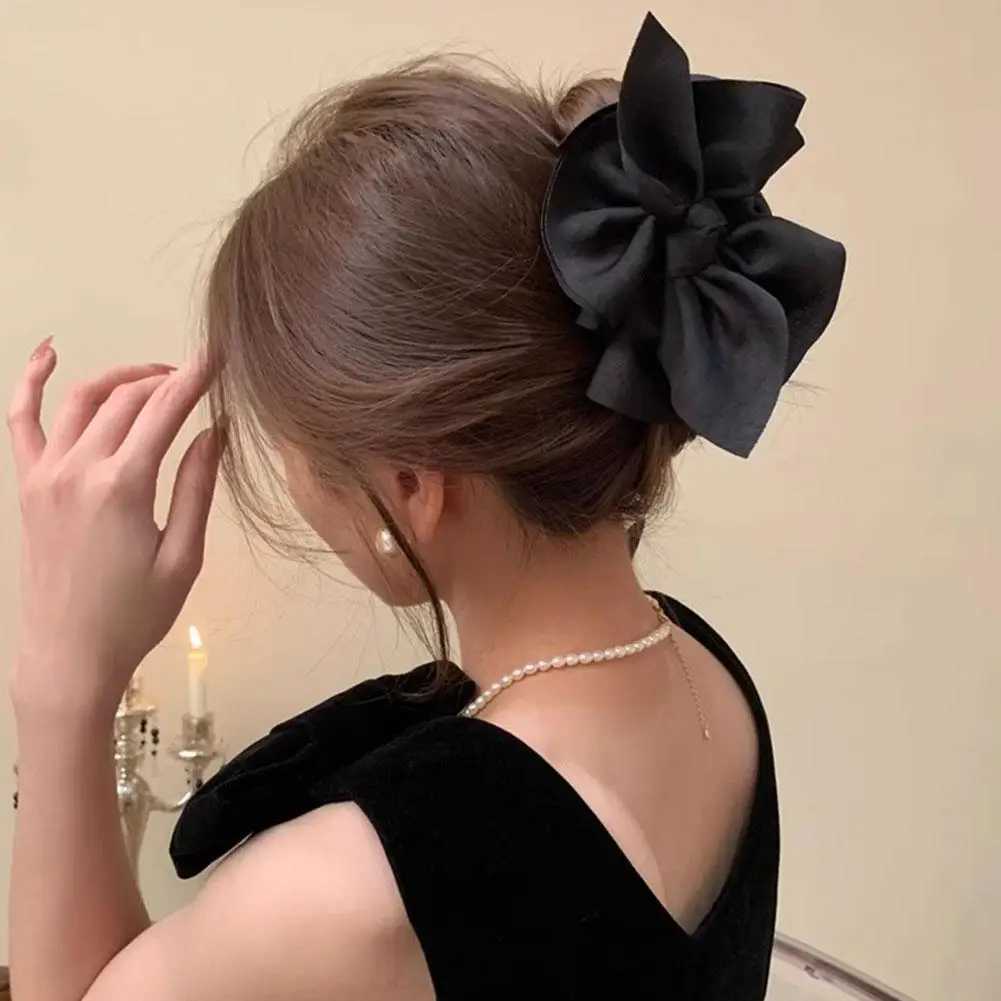 Large Black Satin Bow Hair Claw Clip for Women Elegant Ribbon Design Hair Accessories for All Hair Types H260324