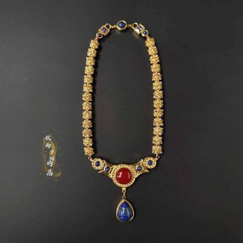 Ancient Qingting Eye Beads Yingluo Necklace Hanfu Tang Dynasty Dunhuang Style Multi Gem Pearl Stone Layered Soft Choker Jewelry H260324 - view 6