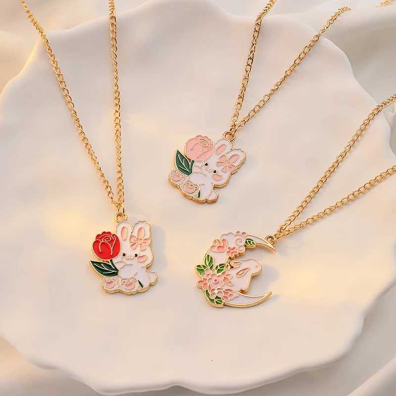 Cute Rose Moon Bunny Necklace For Kids Children Fashion Cartoon Rabbit Necklace Pendant Jewelry DIY Accessories Girlfriends Gift H260324 - view 3