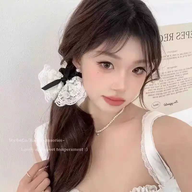 Elegant Lace Bow Hair Band For Women Girls Sweet Hair Ornament Scrunchie Hair Tie Rubber Band Hair Rope Fashion Hair Accessories H260324