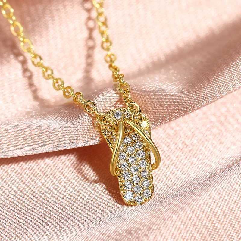 Huitan Chic Flip Flops Shaped Pendant Necklace for Women Bling Crystal CZ Funny Summer Girls Neck Accessories Statement Jewelry H260324 - view 4