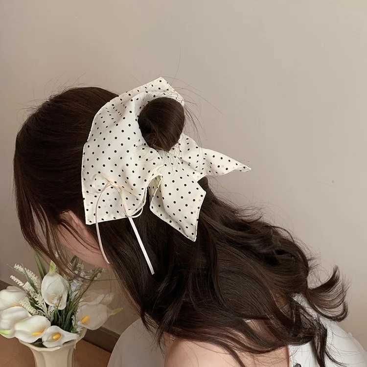 Womens Large Intestine Hair Band French Gentle Polka Dot Square Scarf Cute Fashion Funny For Girls White Color Hair Accessory H260324