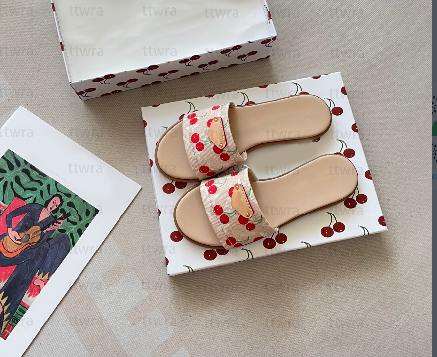 Designers Pool Pillow Mules slippers cherry blossom murakami leather Flat Sliders sandles Women Men Slides Prints Embossed Sandal Black vintage sandale Shoe