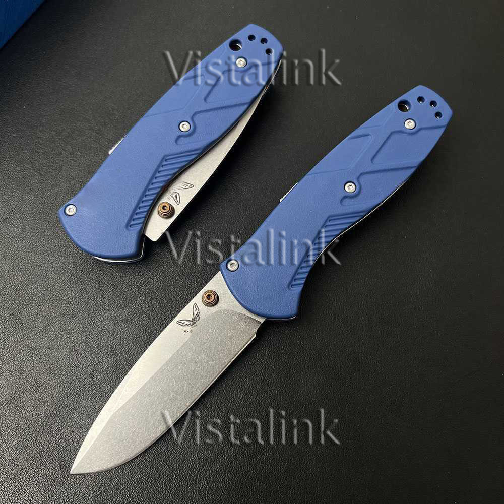 BM 585 Mini Barrage AXIS-Assisted Folding Pocket Knife Satin Drop Point Plain Blade Nylon Fiber Handle Outdoor EDC Utility Tools