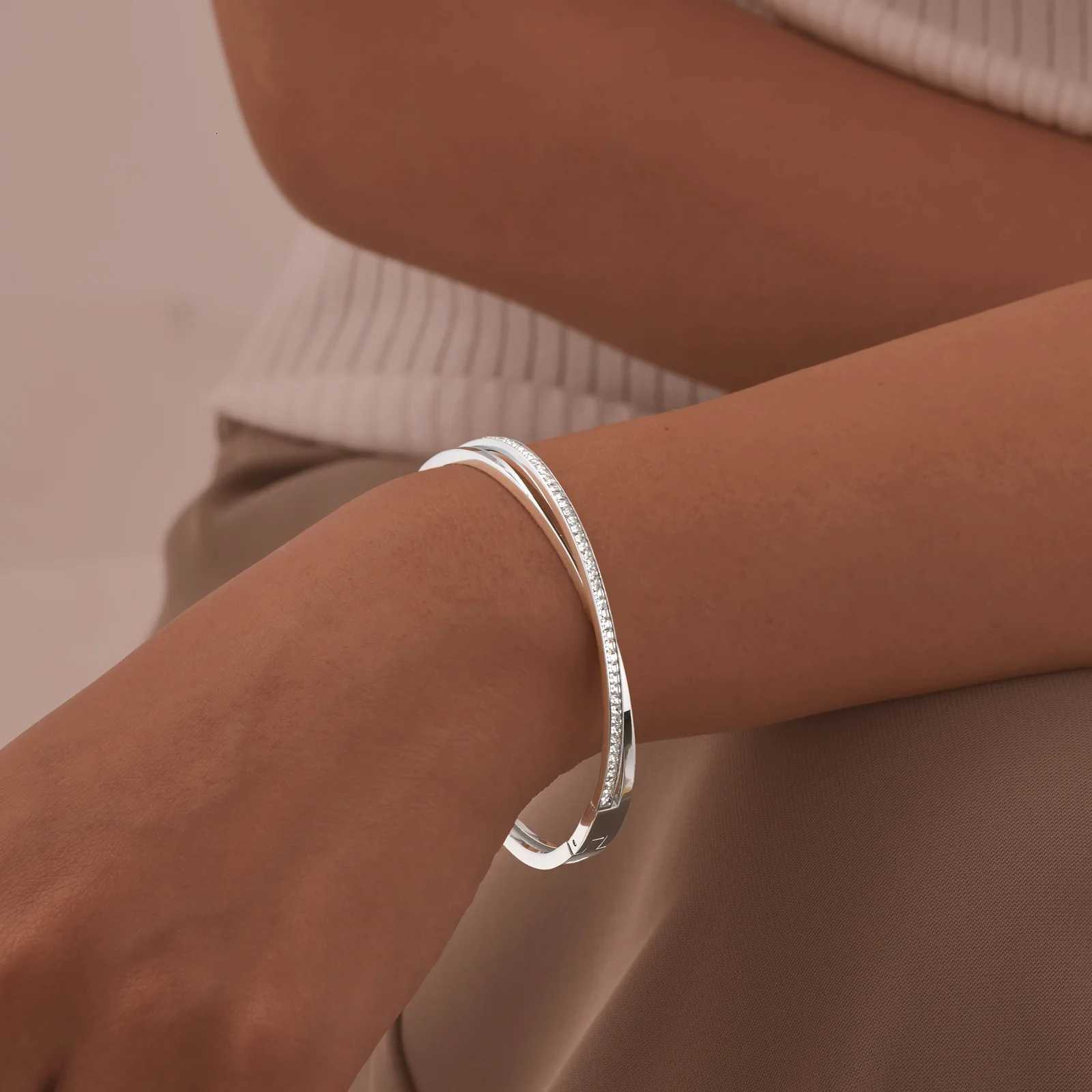 Stainless Steel Zircon Openable for Women Girls Silver Color Simple Trendy Wrist Jewelry Gifts H260323 - view 7
