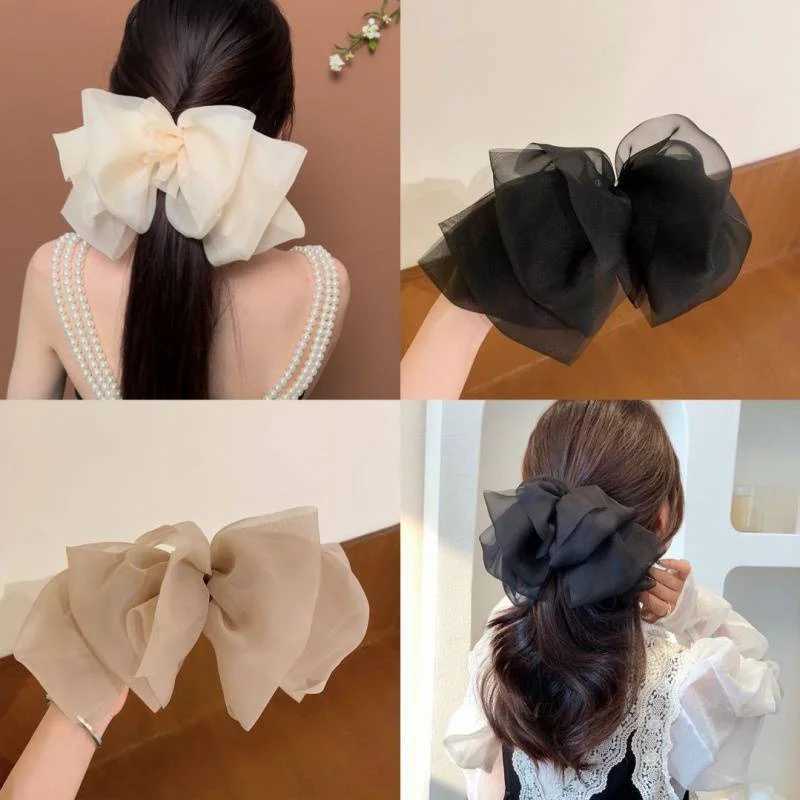 New Bow Hairpin for Women Cute Satin Fabric Hair Clip Korean Chiffon Ponytail Oversized Multilayer Hairpin Hair Accessories H260324