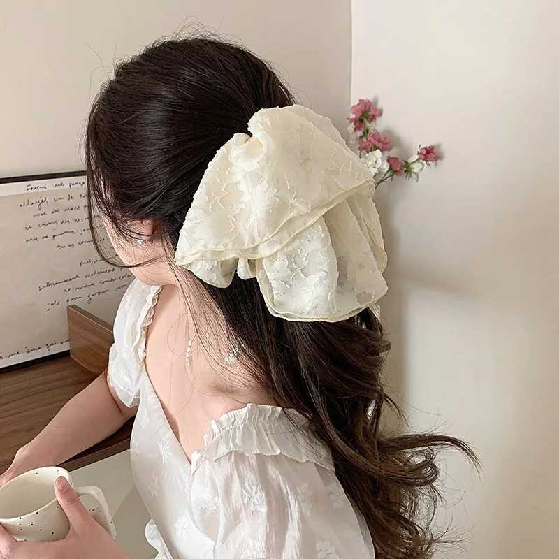 26CM Lace Pleated Large Intestine Hair Band Double Layer Oversized Premium Hair Rope Rubber Band Headdress H260324