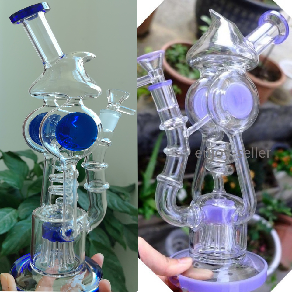 Purple Big Recycler Glass Bong Smoking Water Pipes Bubbler Jellyfish Head Percolator Hookahs With 14mm bowl 12.9''