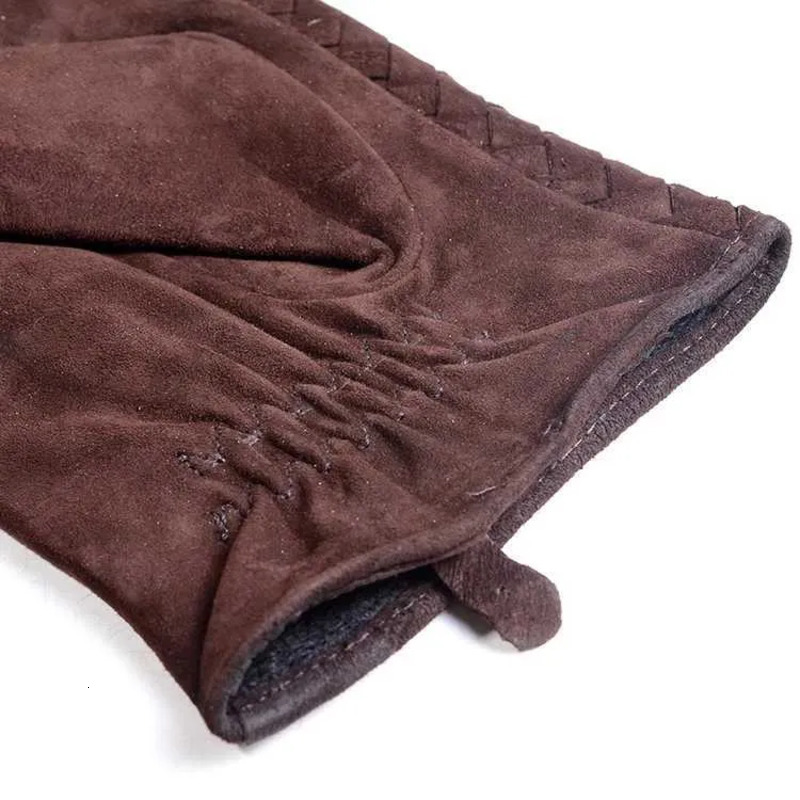 Mens 100 Real Leather Winter Warm Woven Design Lambskin Goatskin Classical Driving Riding Short GlovesW251111 Women Jewelry - view 5