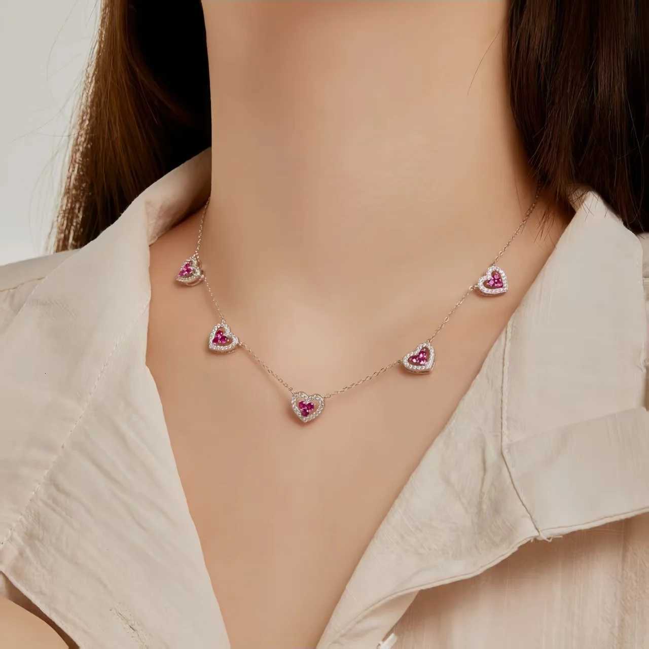 Genuine S925 Sterling Silver 5 Heart Necklace Cubic Zirconia Adjustable Chain Jewelry Gift for Women Valentines Day Anniversary H260324 - view 4