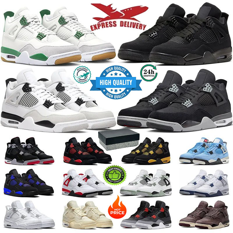 With box basketball shoes 4s men women Designer shoes J4 4 Black Cat Military Sail Thunder White Oreo Cool Grey Red sneakers Blue University outdoors sneakers