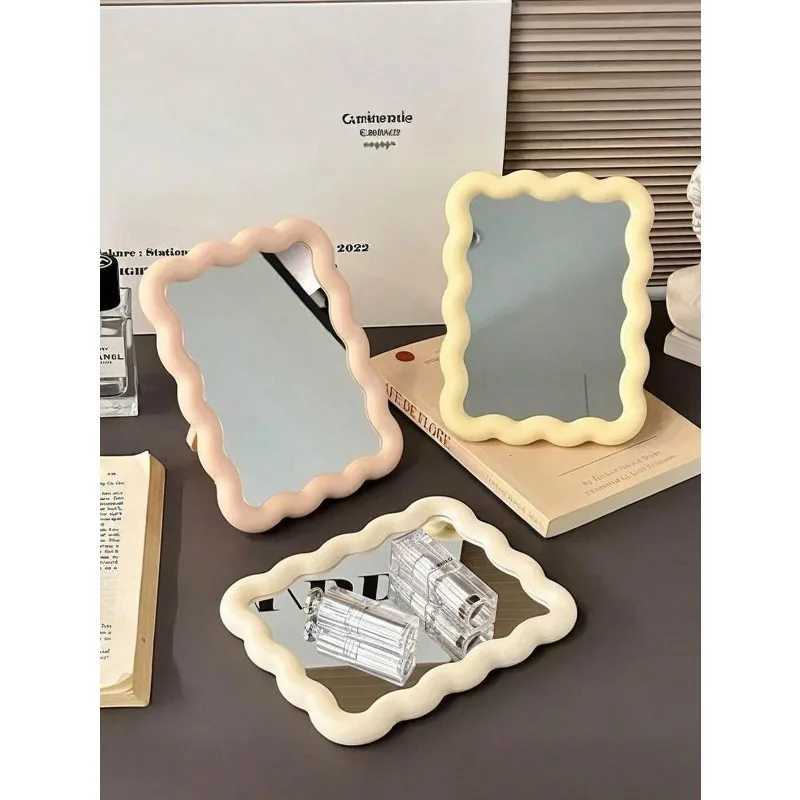 INS Style Cute Wavy Makeup Mirror Desktop Standable Wall Mounted Portable Carry on For Student Dorm Office Small Vanity H260324